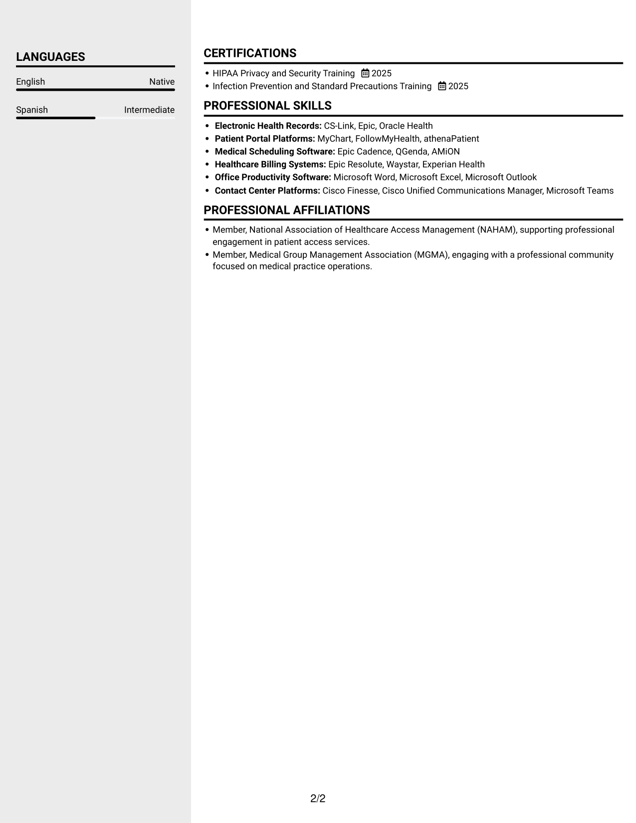 Resume example — page 2