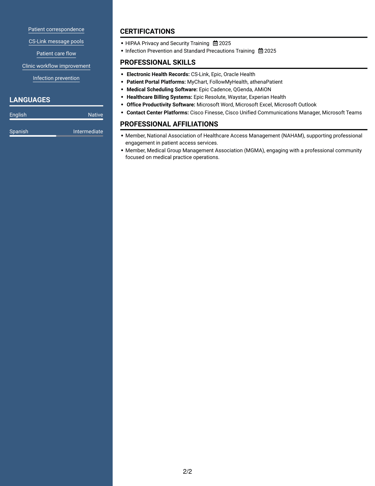 Resume example — page 2