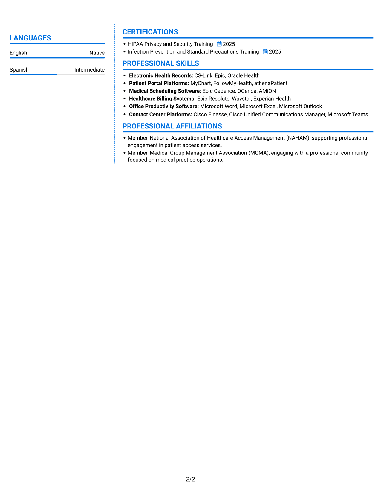 Resume example — page 2