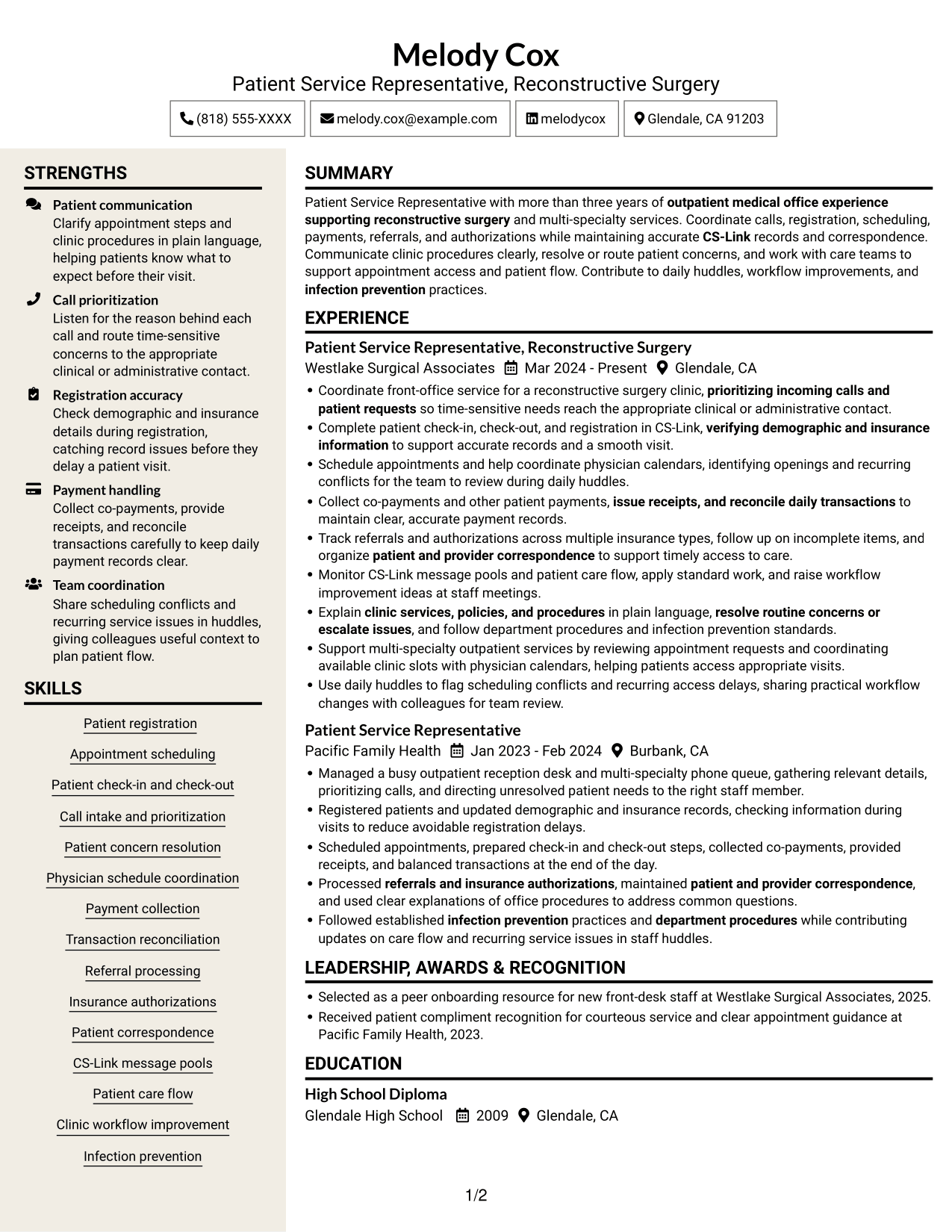 Resume example — page 1