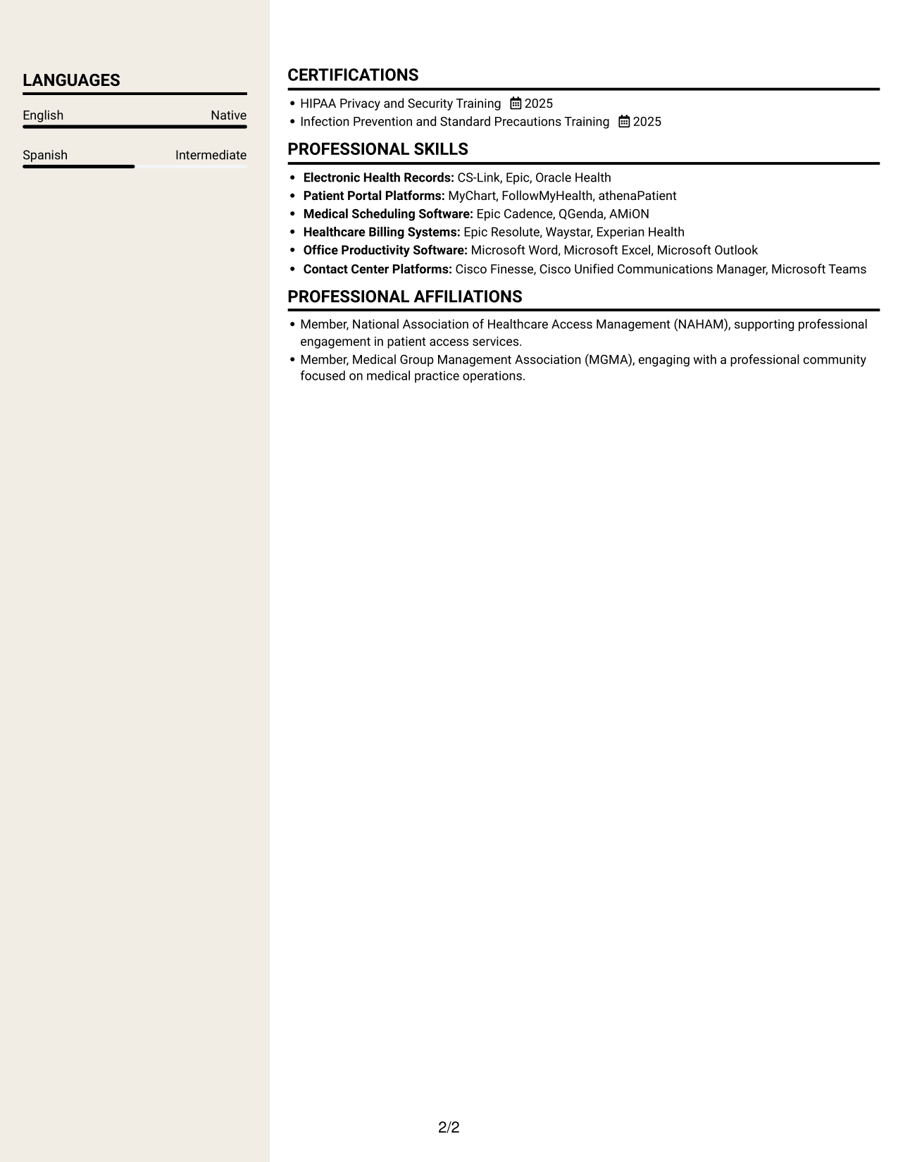 Resume example — page 2
