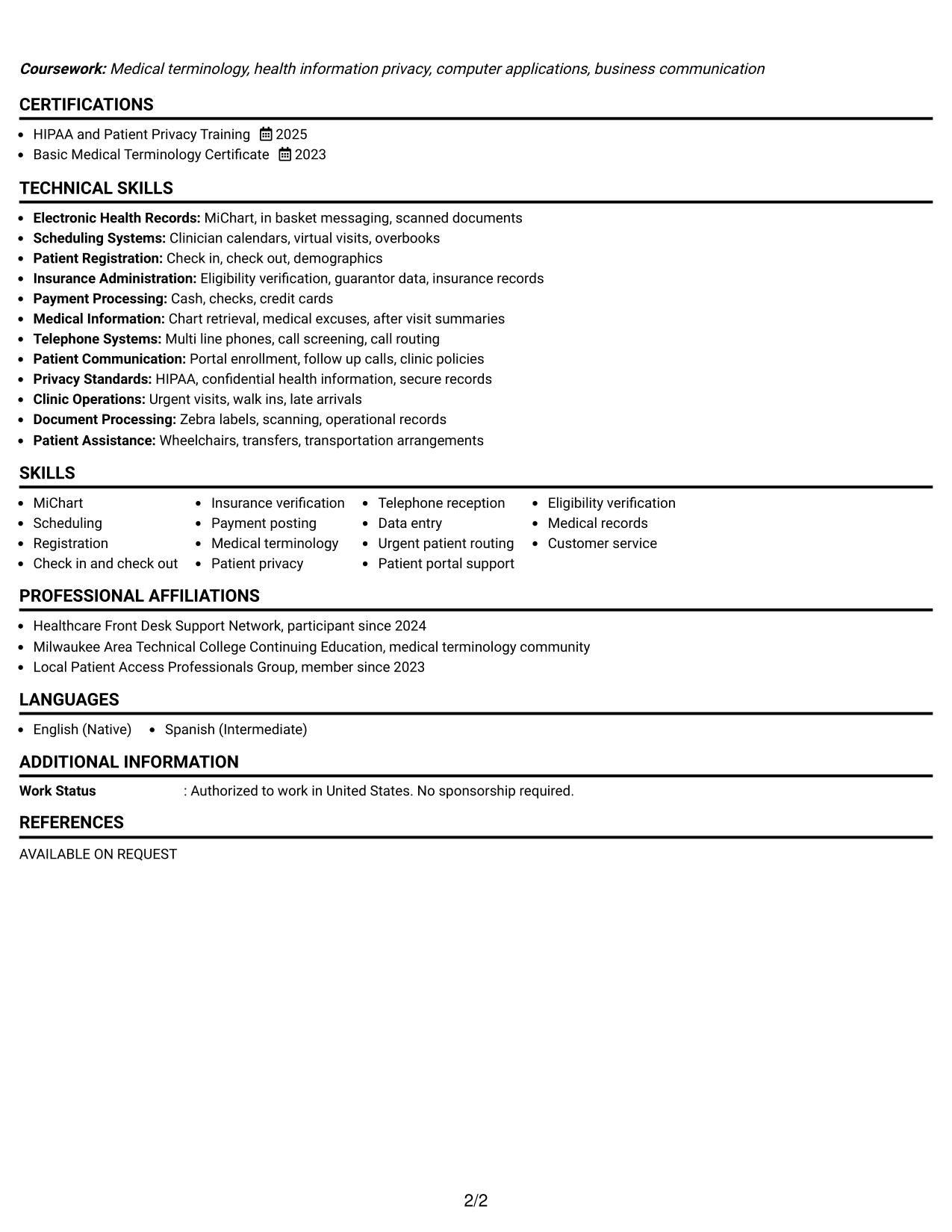 Resume Example Page 2