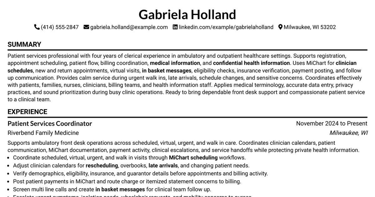 7 Patient Services Associate Resume Templates with Example
