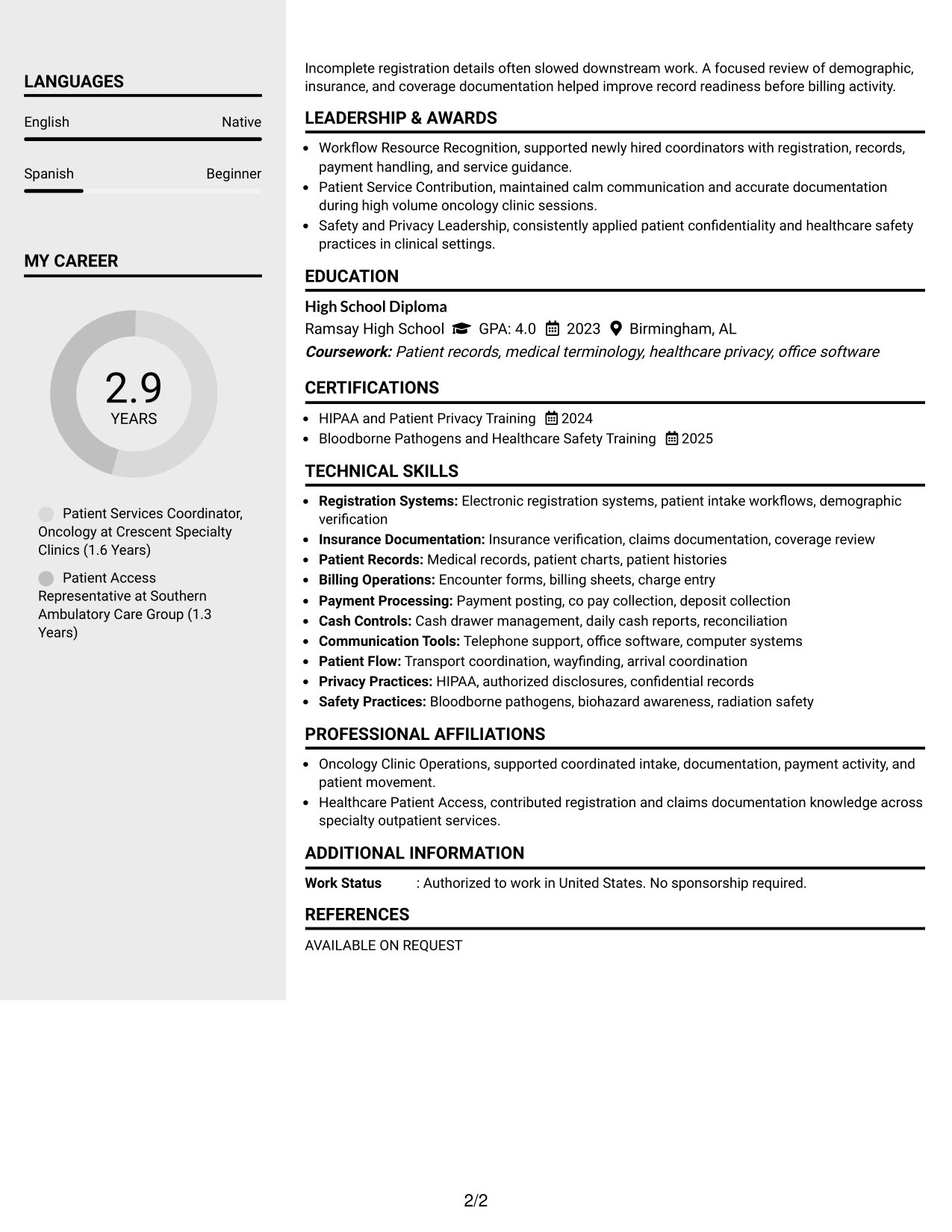 Resume Example Page 2