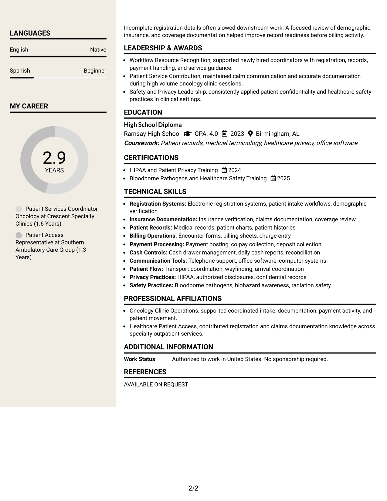 Resume Example Page 2