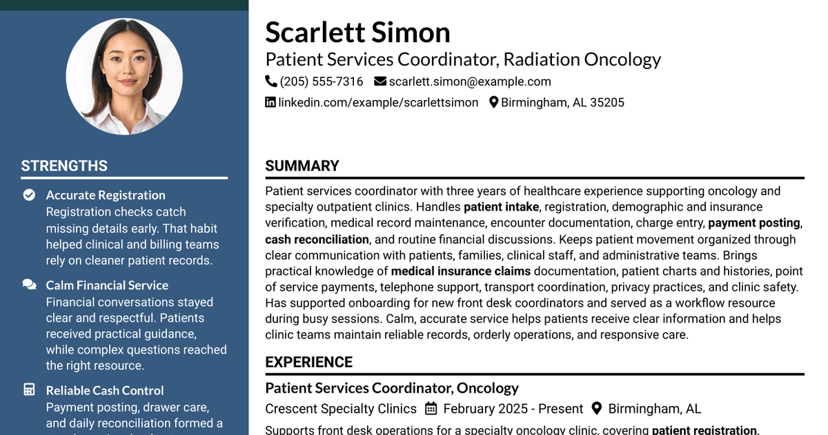 7 Patient Services Coordinator - Radiation Oncology Resume Templates with Example