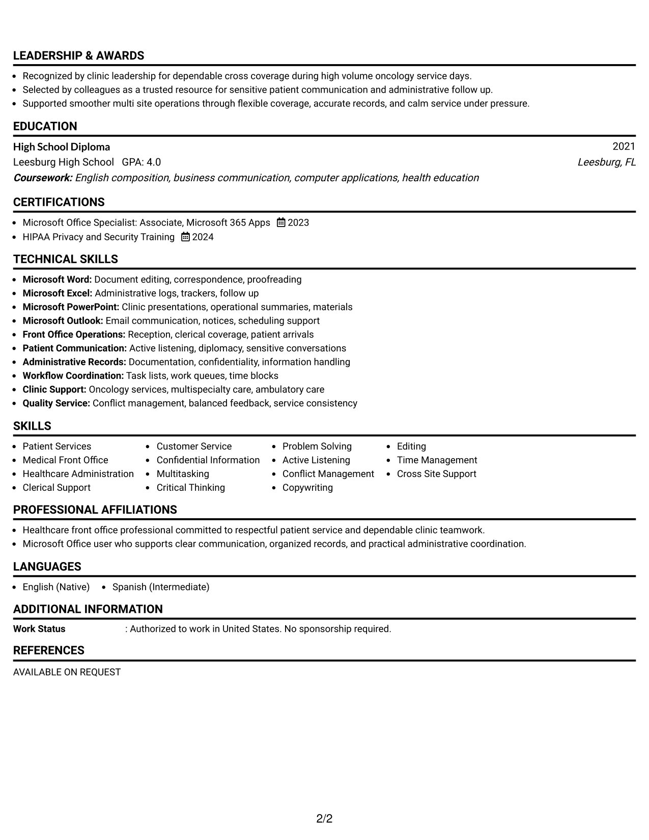 Resume Example Page 2