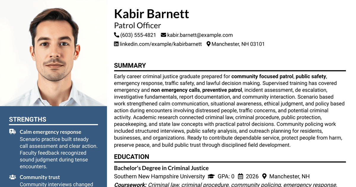 7 Patrol Officer Resume Templates with Example