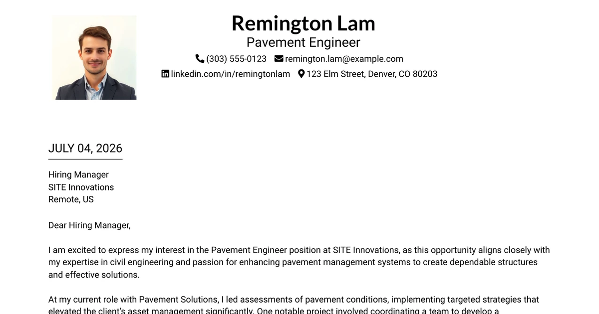 30+ Pavement Engineer Cover Letter Templates with Example 2026