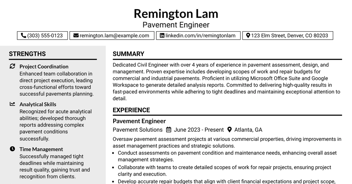 33 Pavement Engineer Resume Templates with Example 2026 (ATS-Optimized)