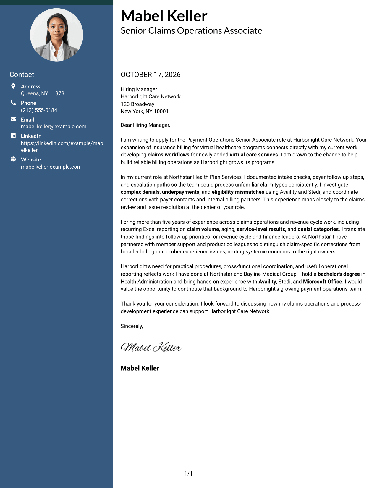 Cover letter example — page 1