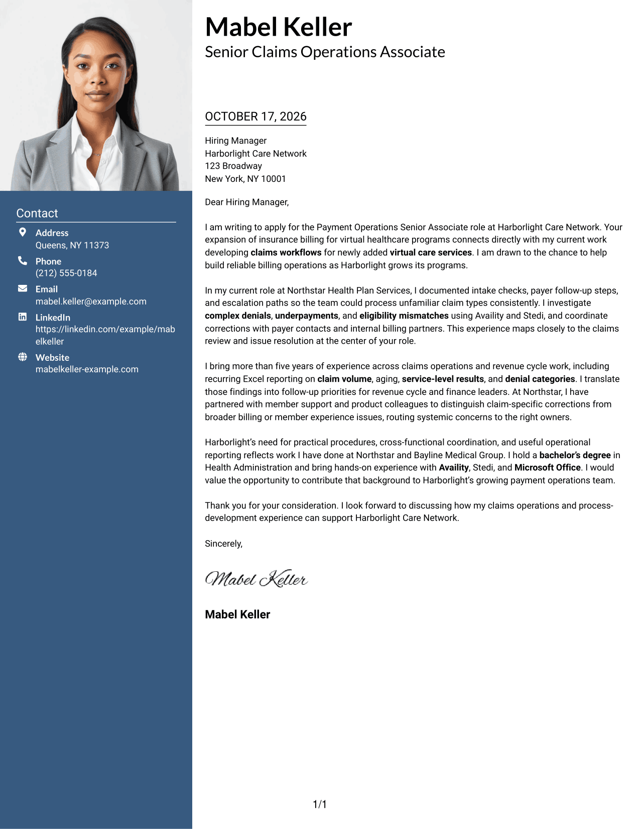 Cover letter example — page 1