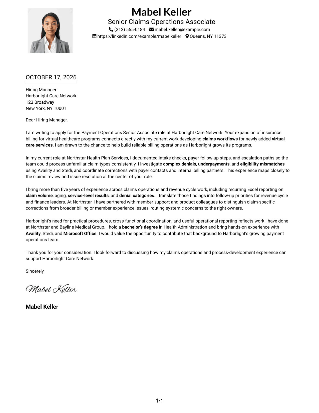 Cover letter example — page 1