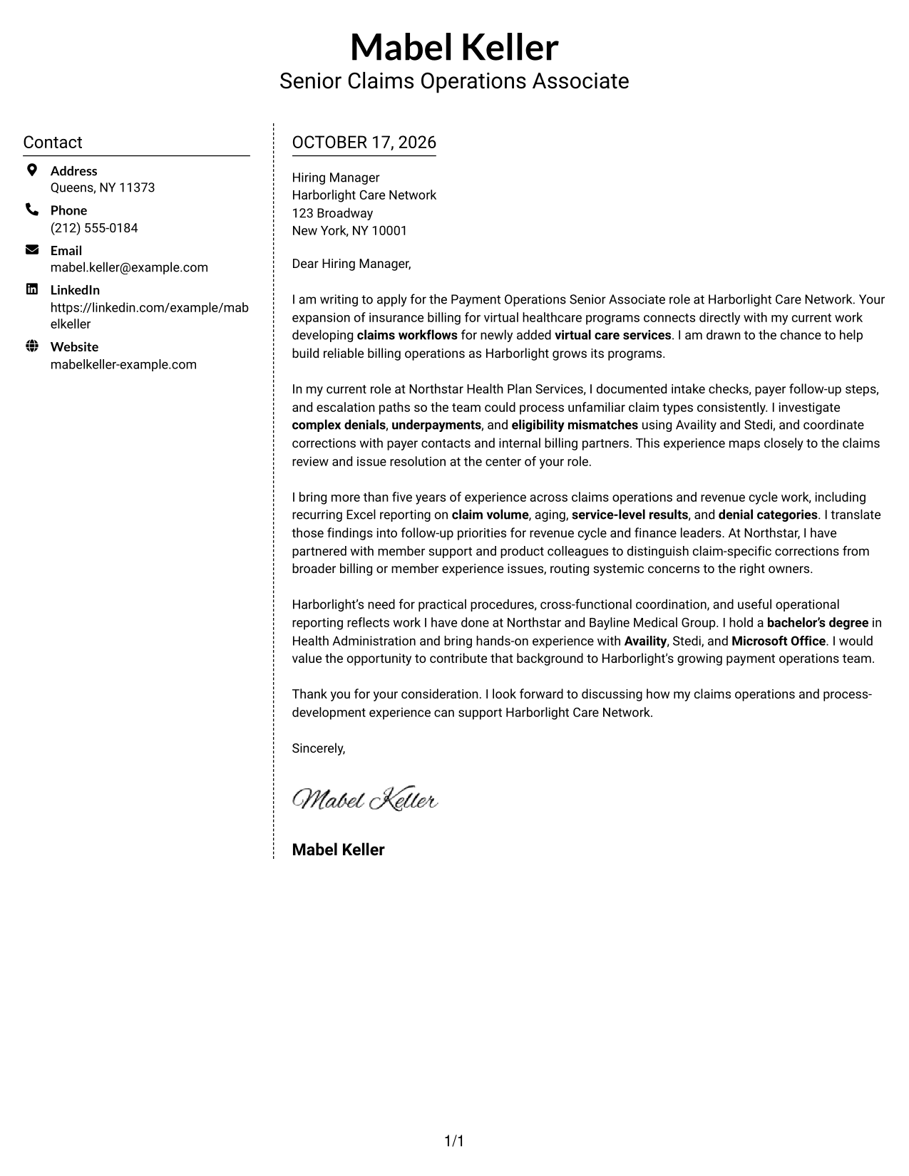 Cover letter example — page 1