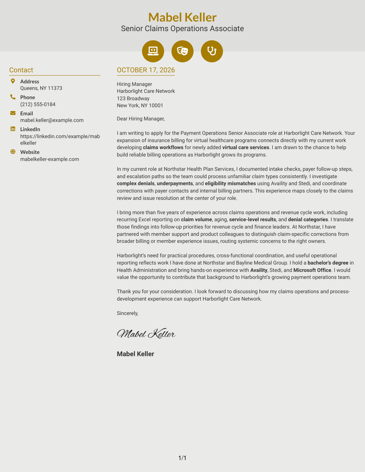Cover letter example — page 1