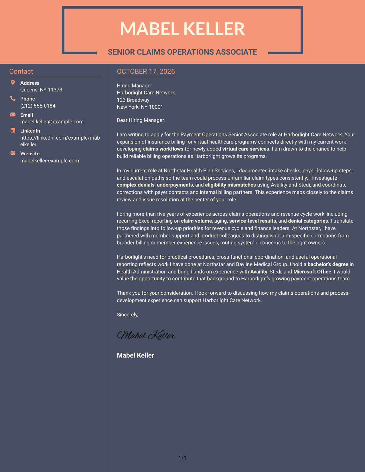 Cover letter example — page 1