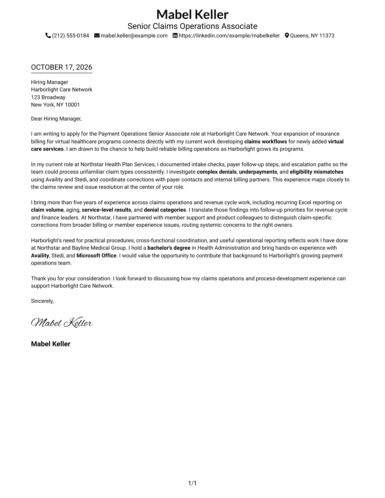 Cover letter example — page 1