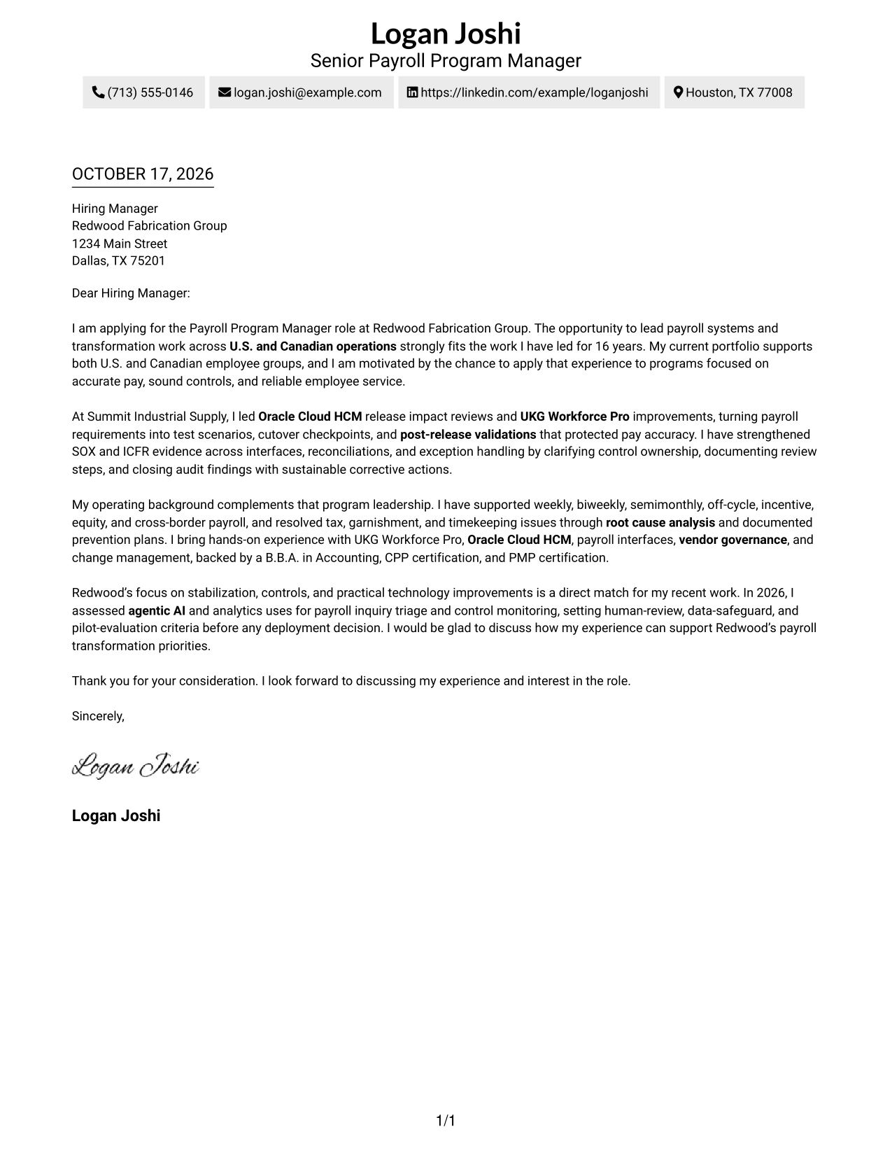 Cover letter example — page 1