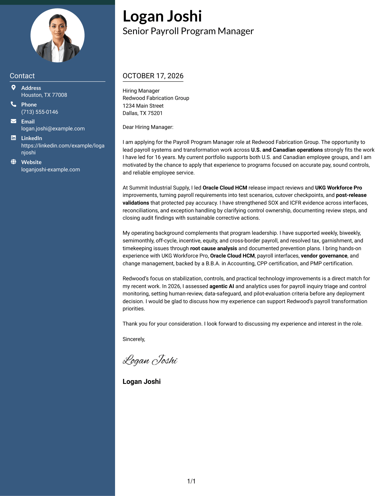 Cover letter example — page 1
