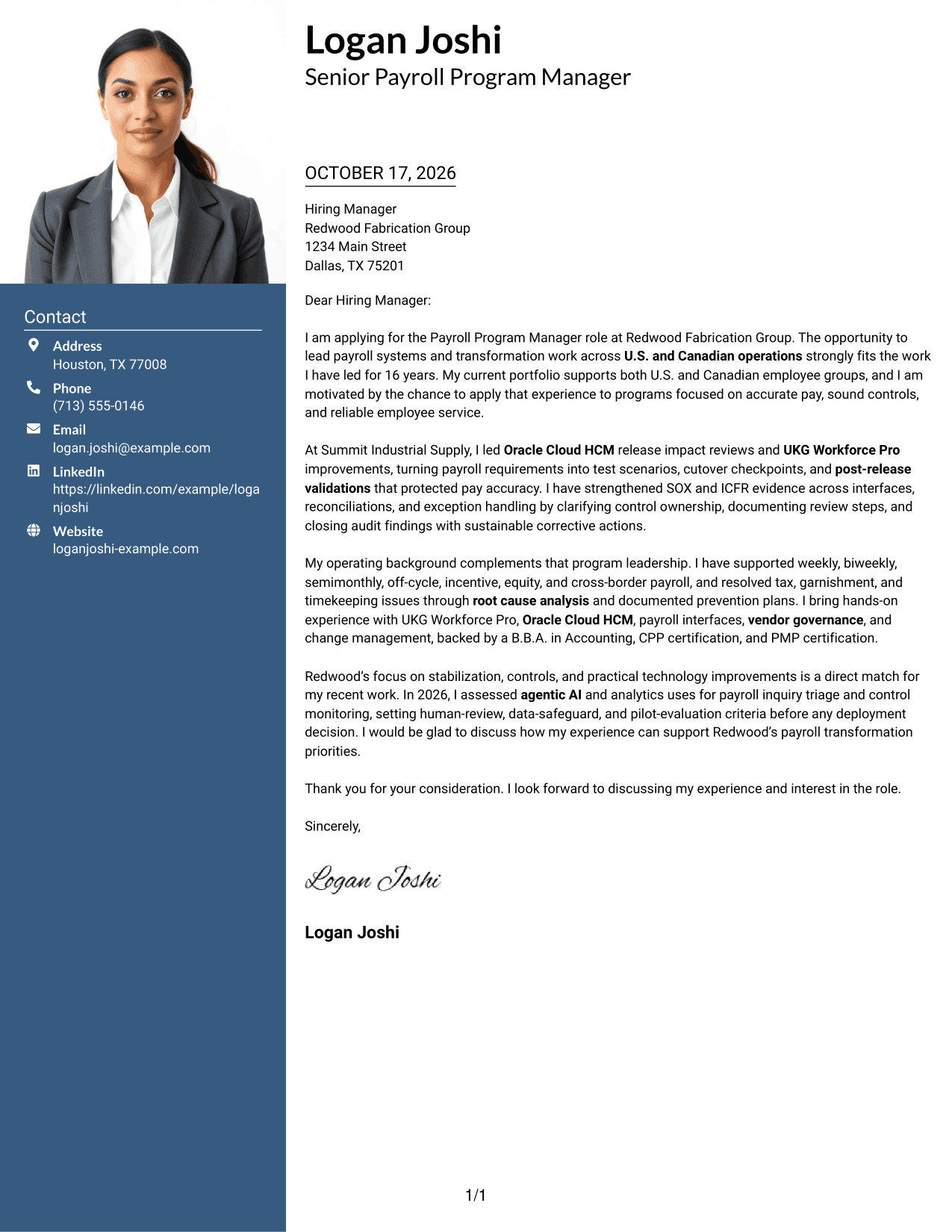 Cover letter example — page 1