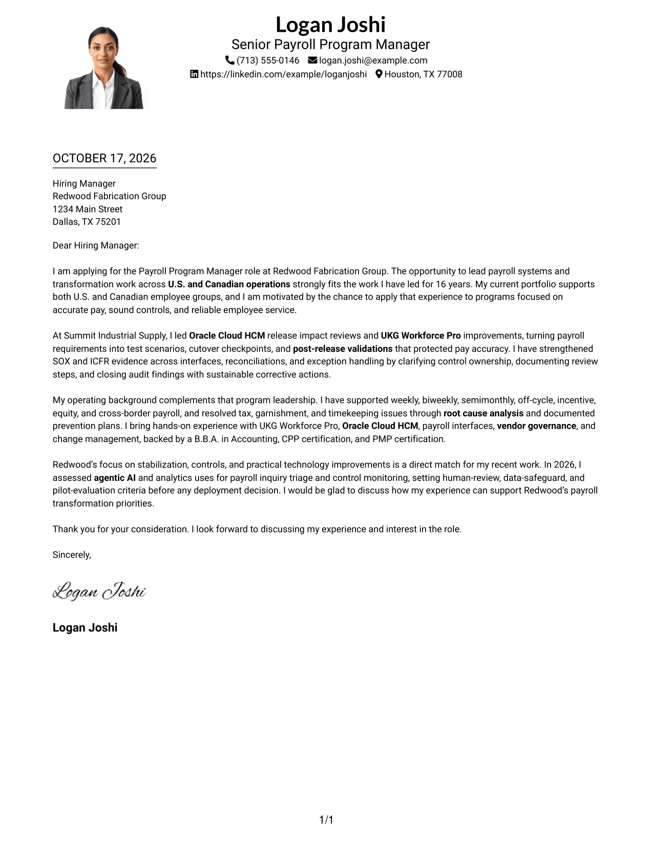 Cover letter example — page 1
