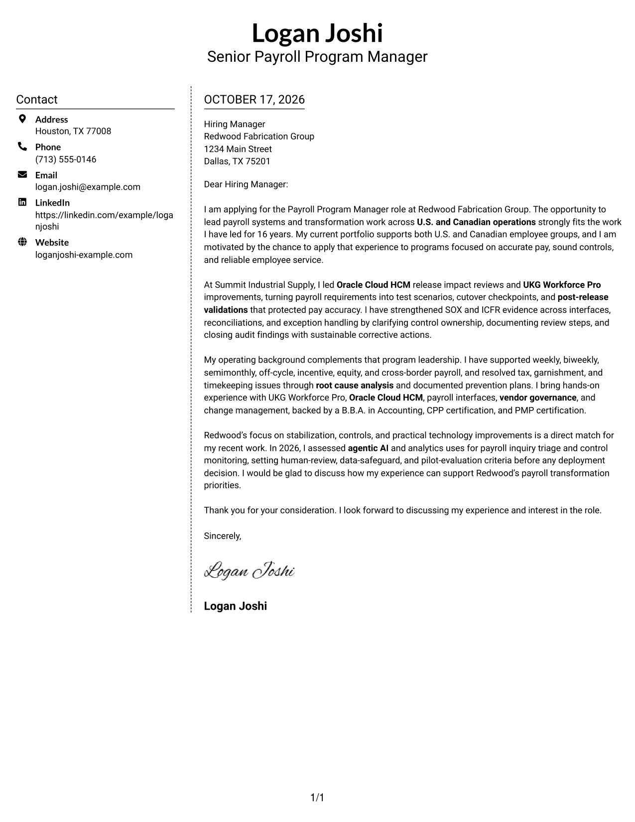 Cover letter example — page 1