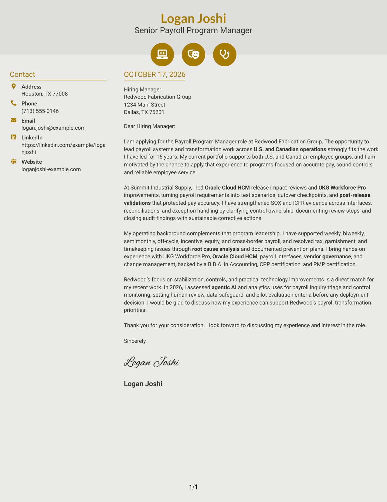 Cover letter example — page 1
