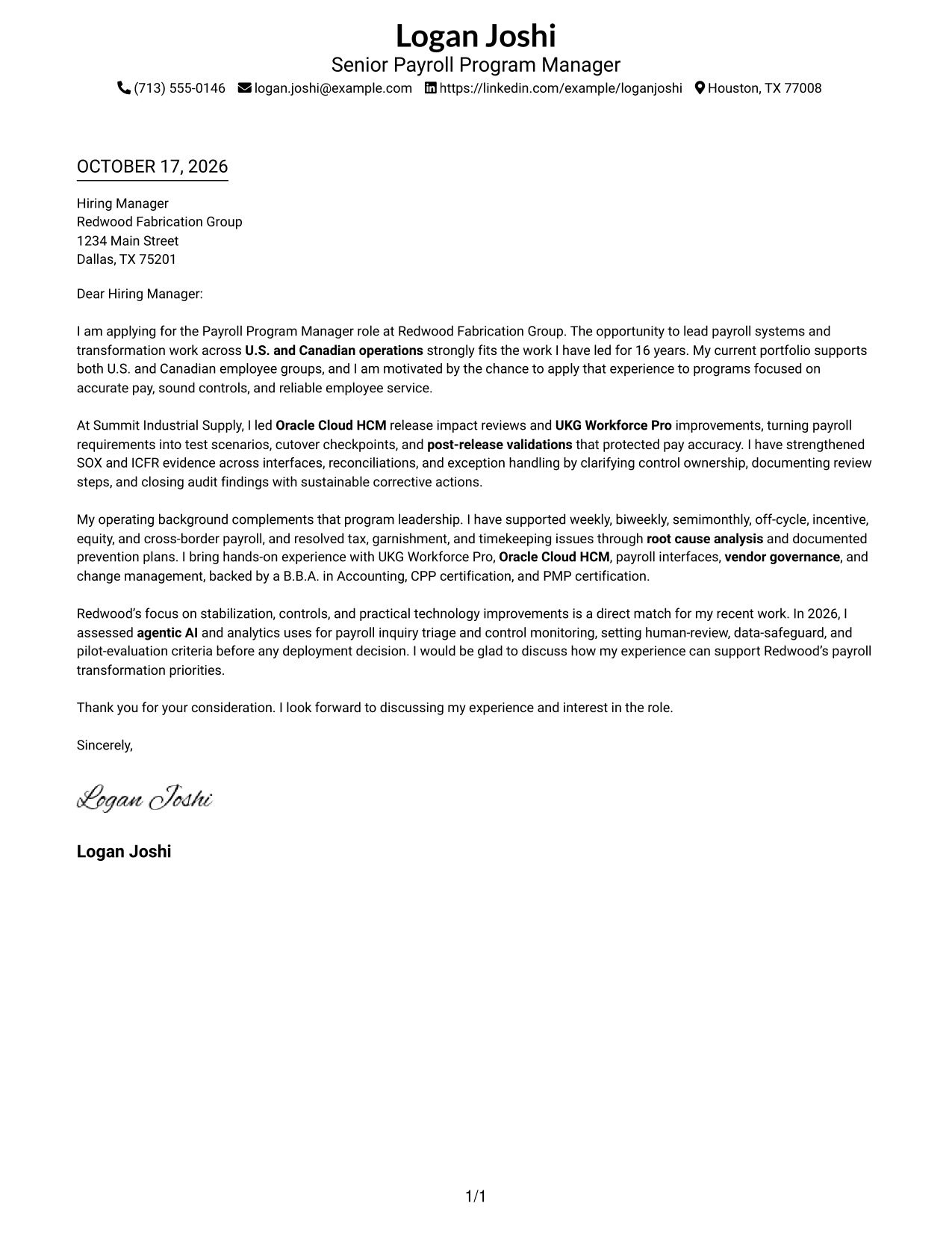Cover letter example — page 1