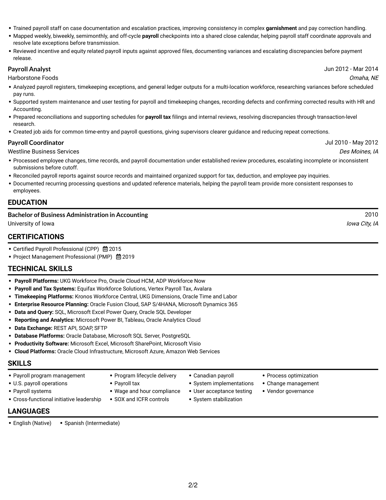Resume example — page 2