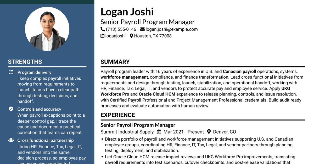 7 Payroll Program Manager - Payroll Systems and Transformation Resume Templates with Example