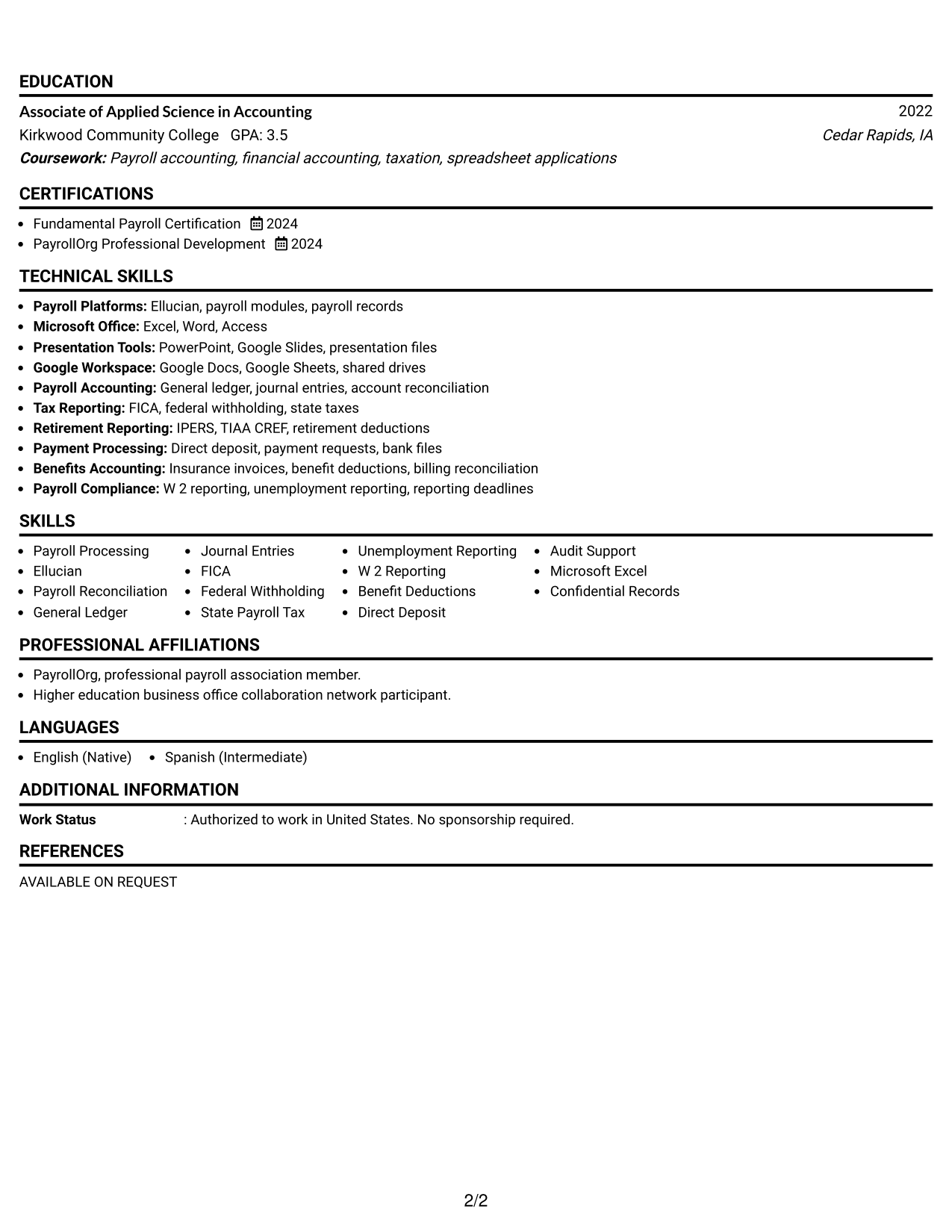Resume Example Page 2