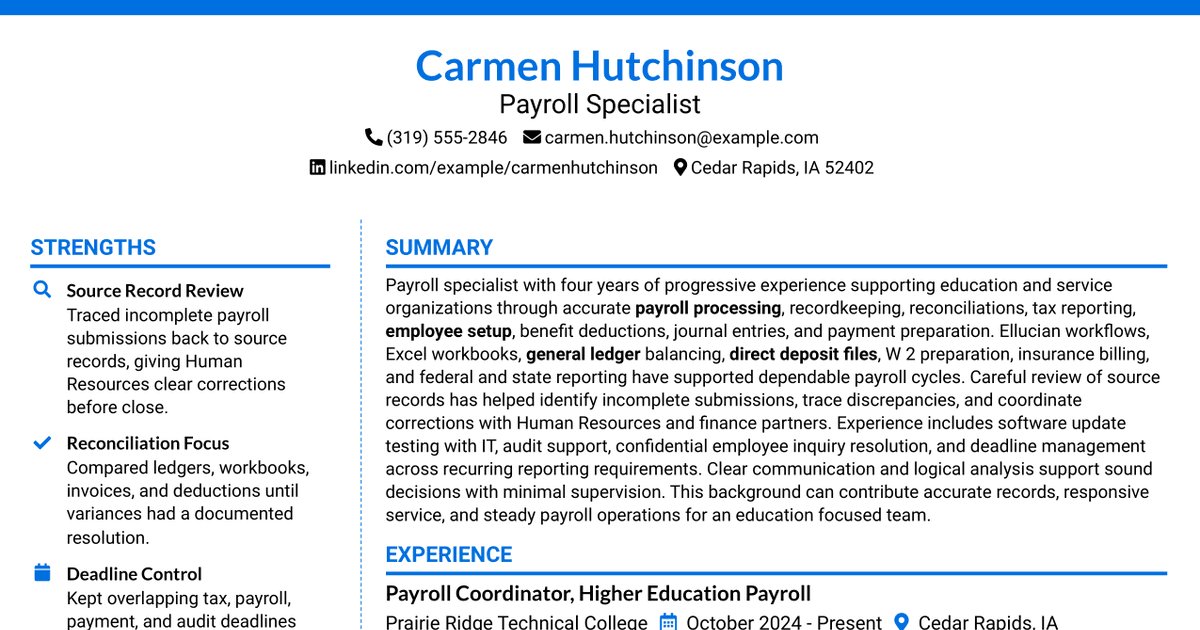 7 Payroll Specialist Resume Templates with Example