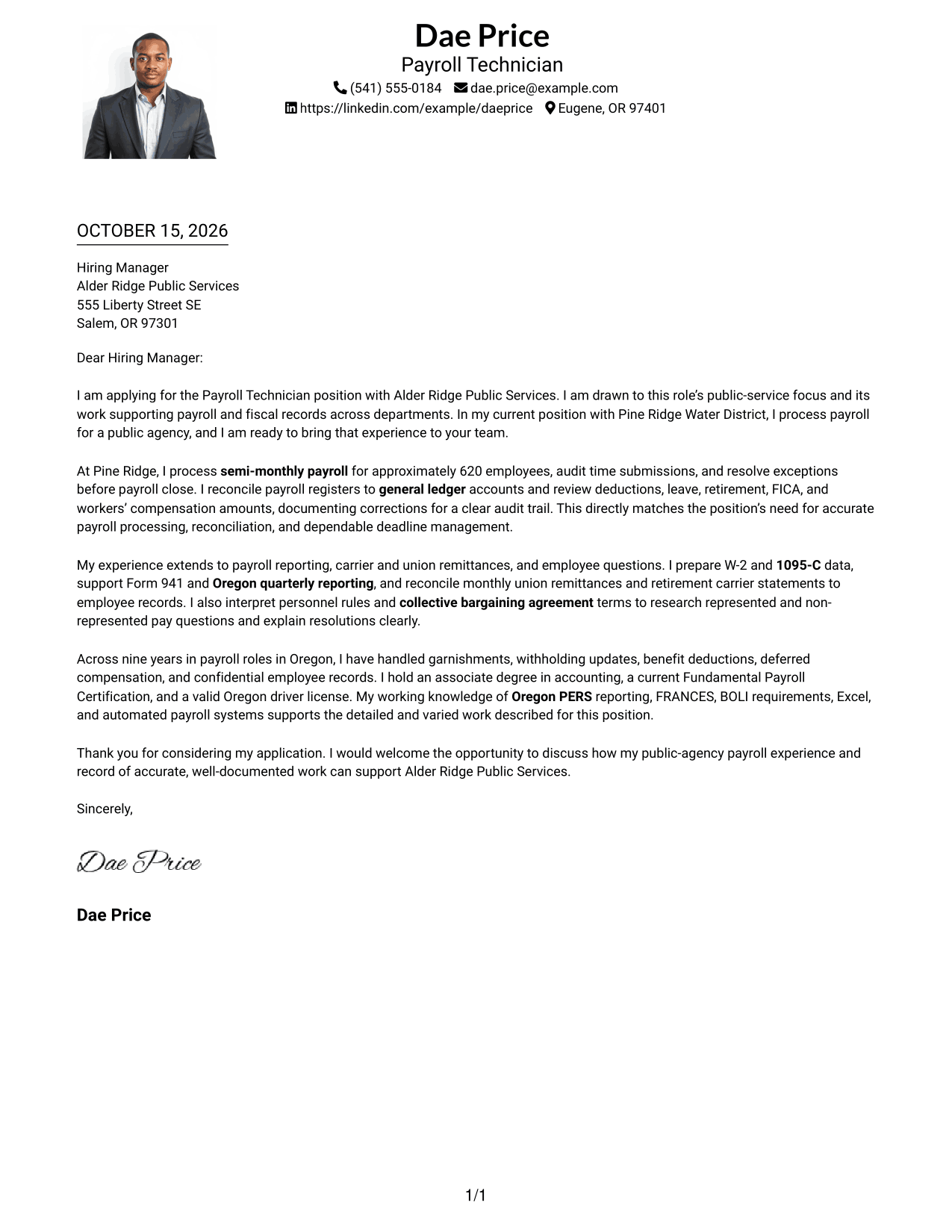 Cover letter example — page 1