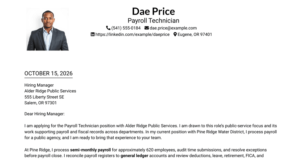 7 Payroll Technician - Public Sector Payroll Cover Letter Templates with Example