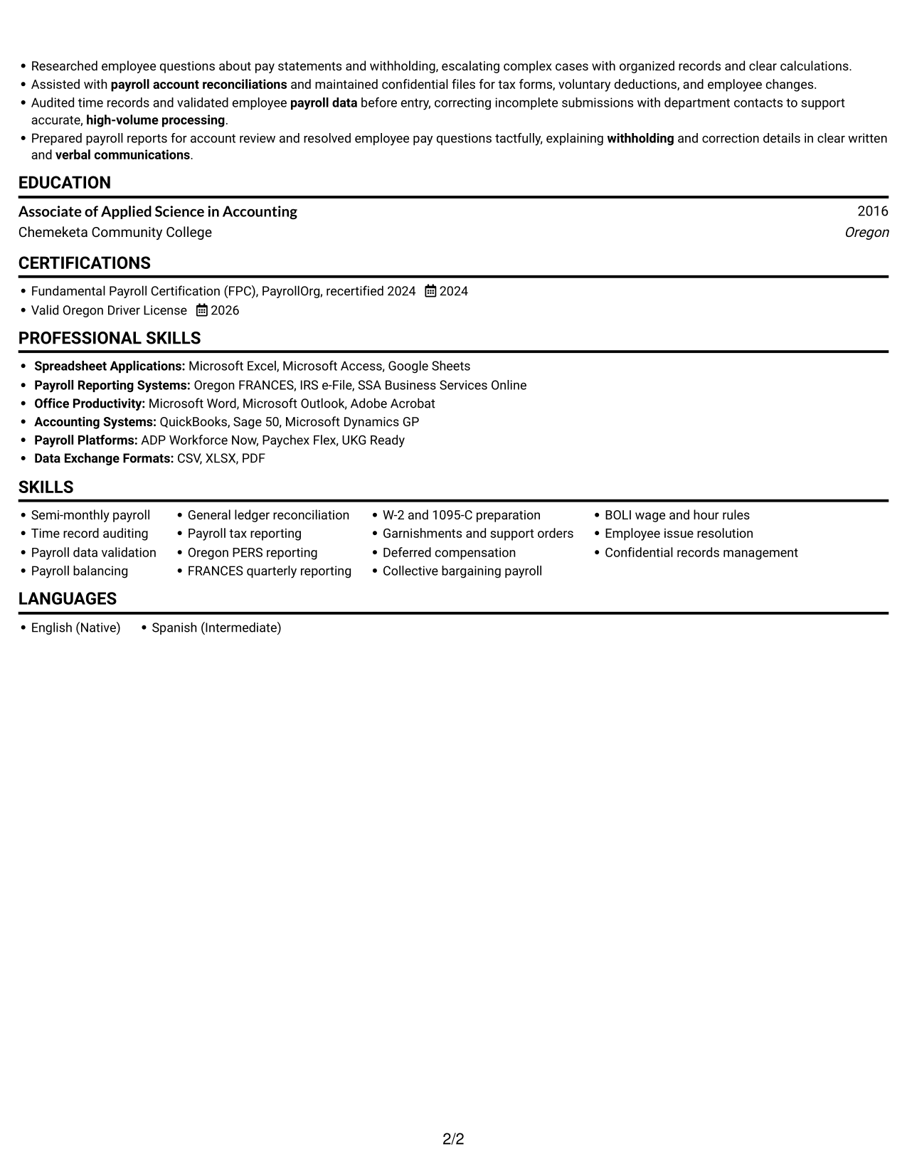 Resume example — page 2