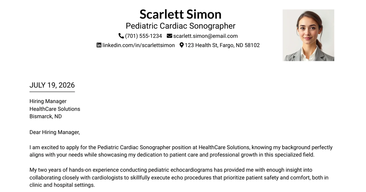30+ Pediatric Cardiac Sonographer Cover Letter Templates with Example 2026
