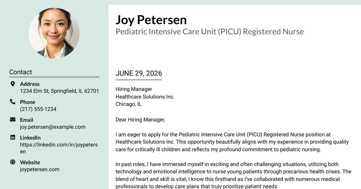 30+ Pediatric Intensive Care Unit (PICU) Registered Nurse Cover Letter Templates with Example 2026