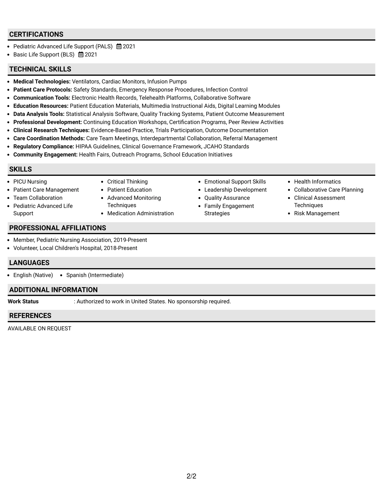 Resume Example Page 2