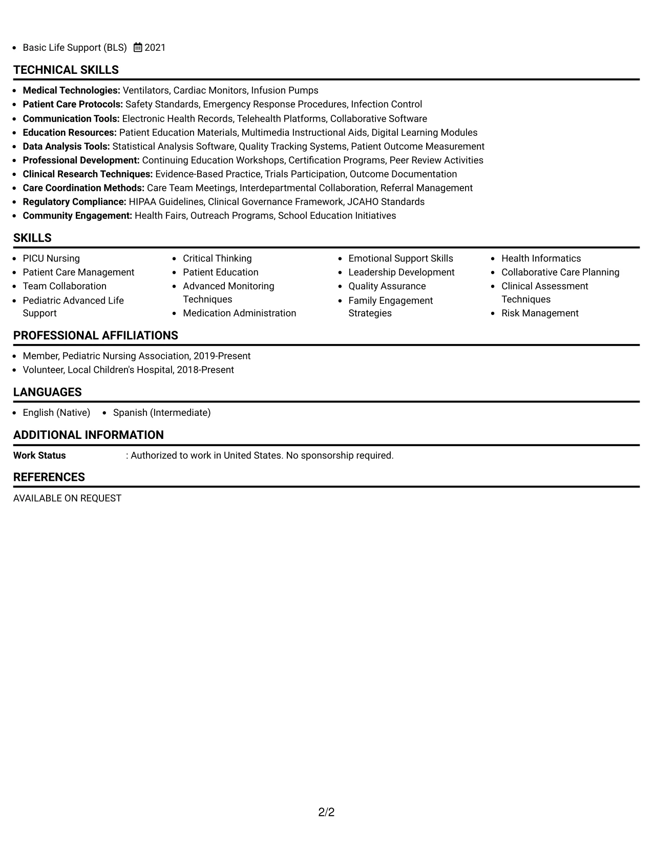 Resume Example Page 2