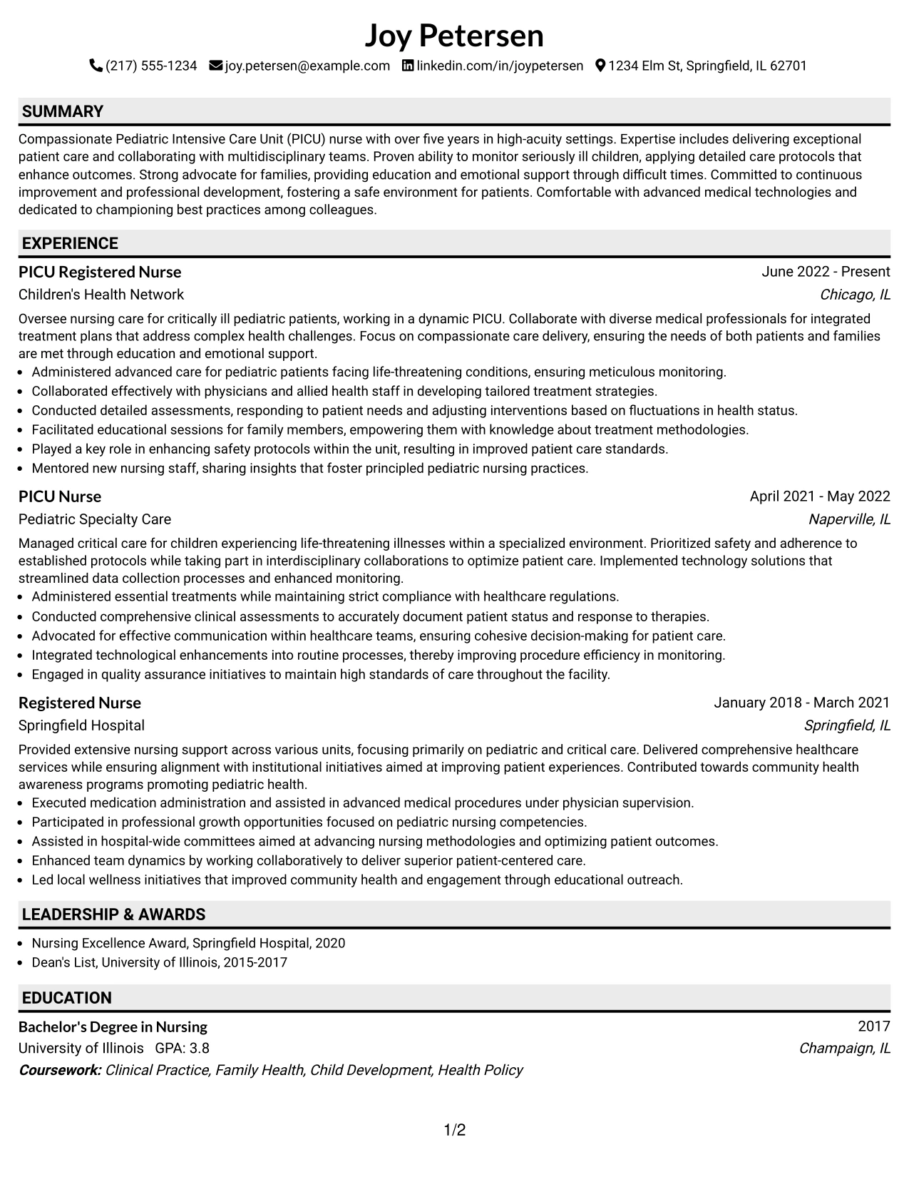 Resume Example Page 1