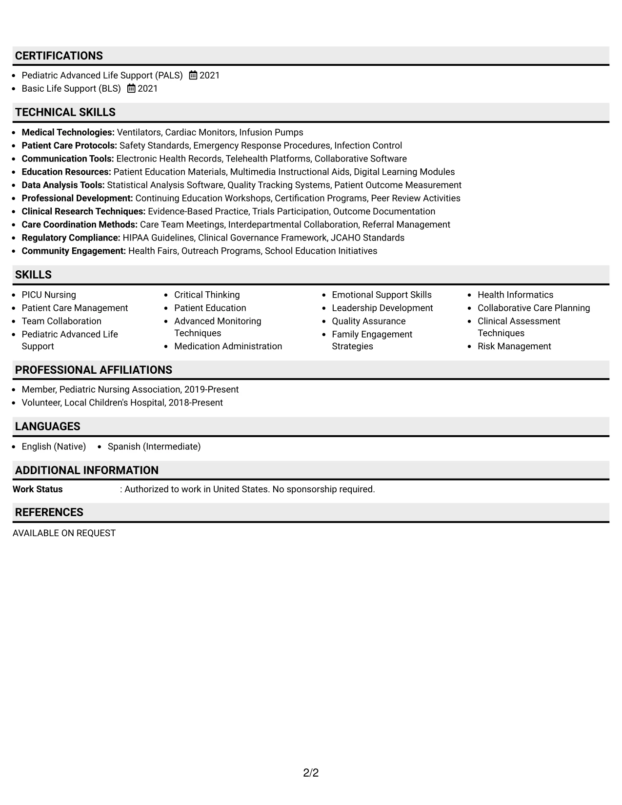 Resume Example Page 2