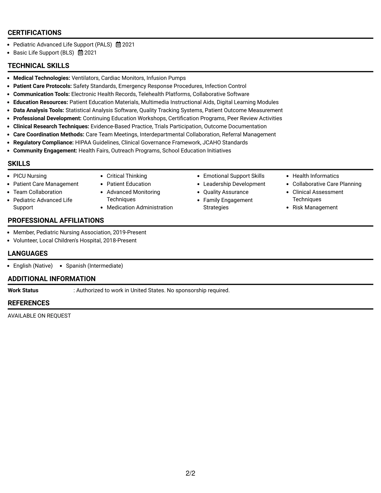 Resume Example Page 2