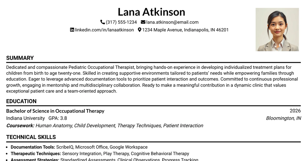 33 Pediatric Occupational Therapist Resume Templates with Example 2026 (ATS-Optimized)