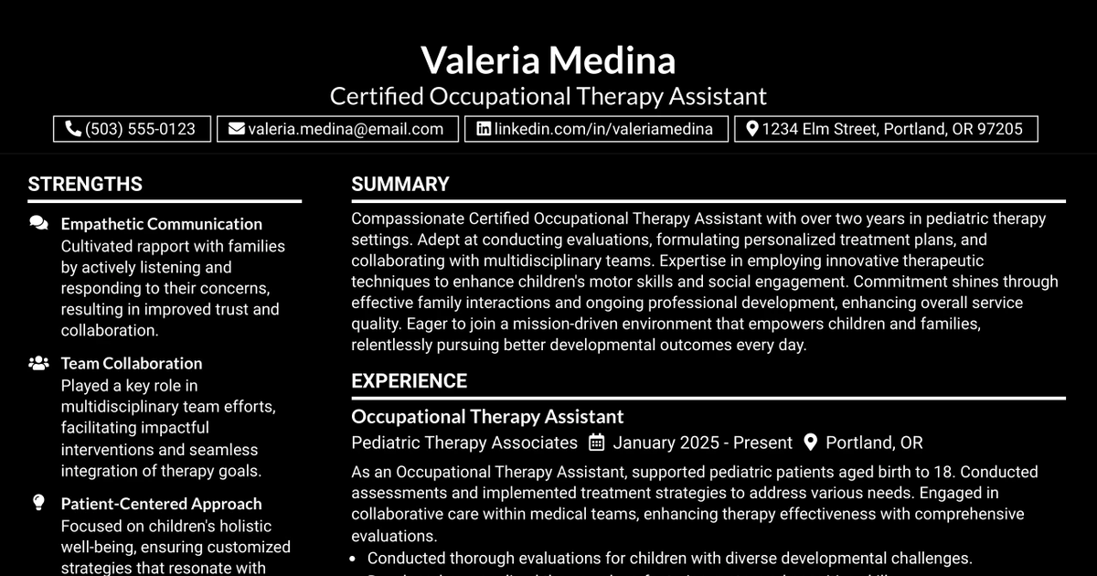 33 Pediatric Occupational Therapy Assistant (COTA) Resume Templates with Example 2026 (ATS-Optimized)