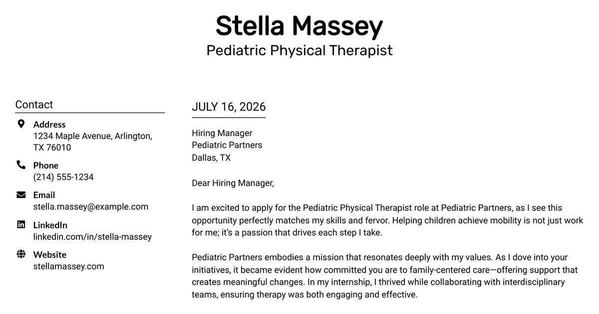 30+ Pediatric Physical Therapist Cover Letter Templates with Example 2026