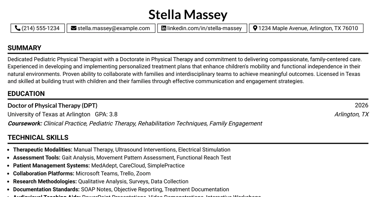 33 Pediatric Physical Therapist Resume Templates with Example 2026 (ATS-Optimized)