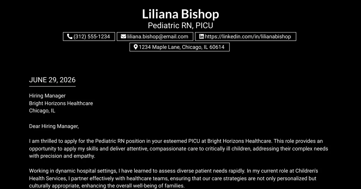 30+ Pediatric RN, PICU Cover Letter Templates with Example 2026
