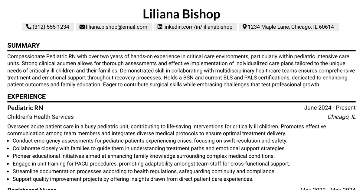 33 Pediatric RN, PICU Resume Templates with Example 2026 (ATS-Optimized)