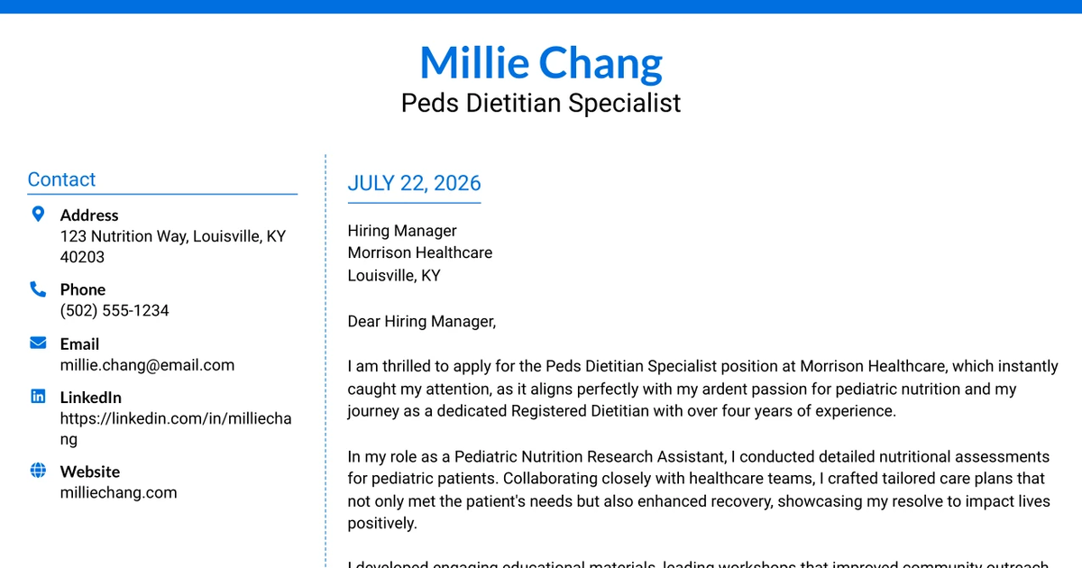 30+ Peds Dietitian Specialist Cover Letter Templates with Example 2026