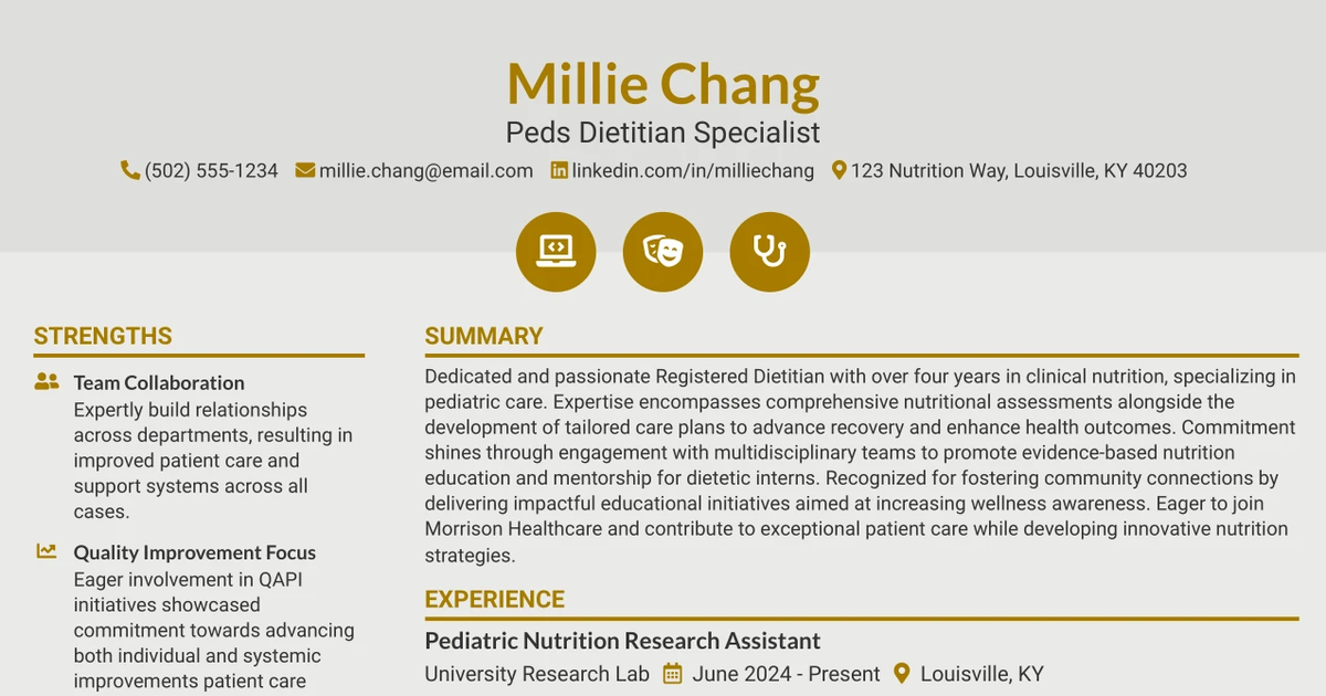 33 Peds Dietitian Specialist Resume Templates with Example 2026 (ATS-Optimized)